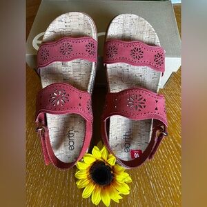 Eterne Rose Red Floral Laser-Cut Slingback Sandals